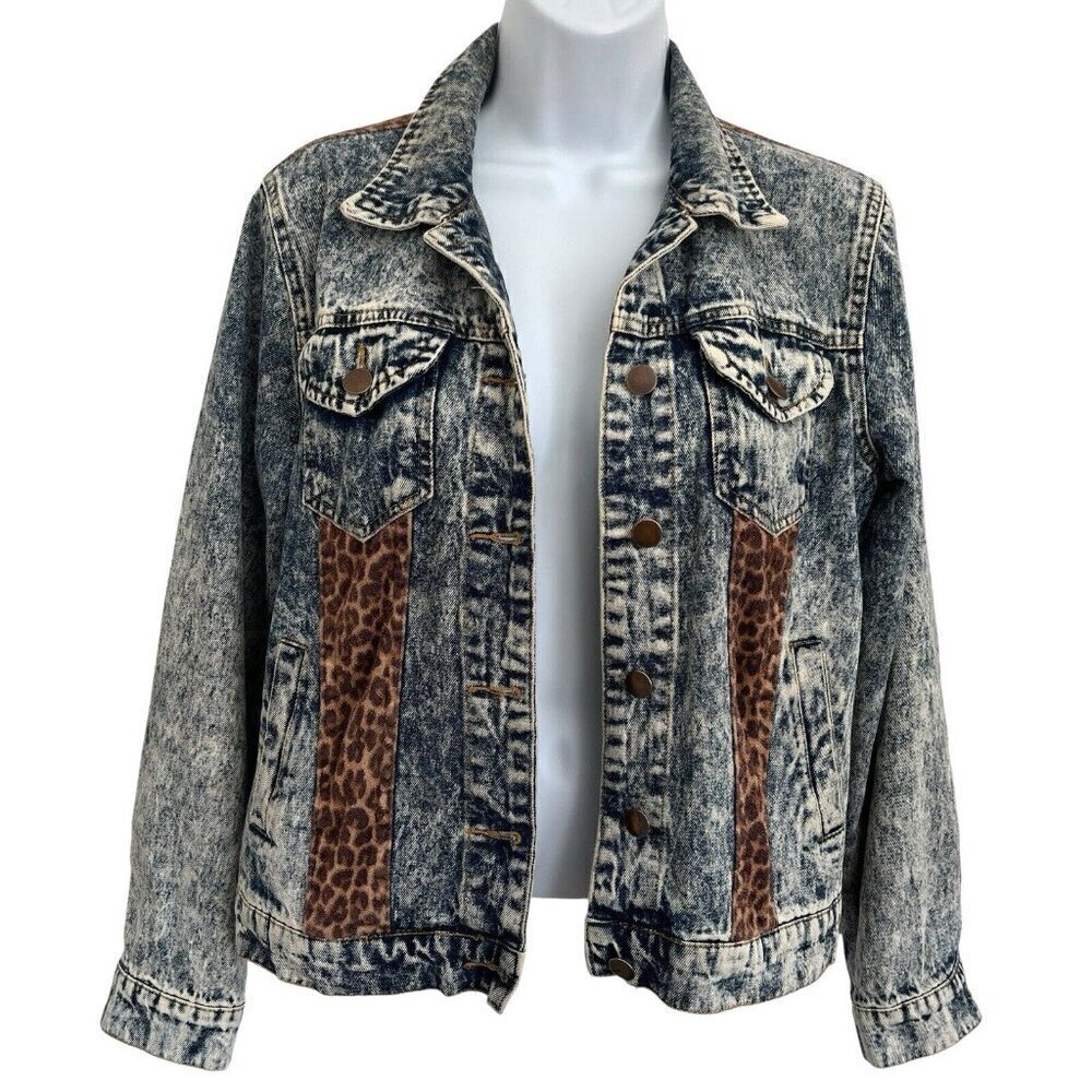 36 Point 5 Leopard Patchwork Trucker Jacket S Aci… - image 3